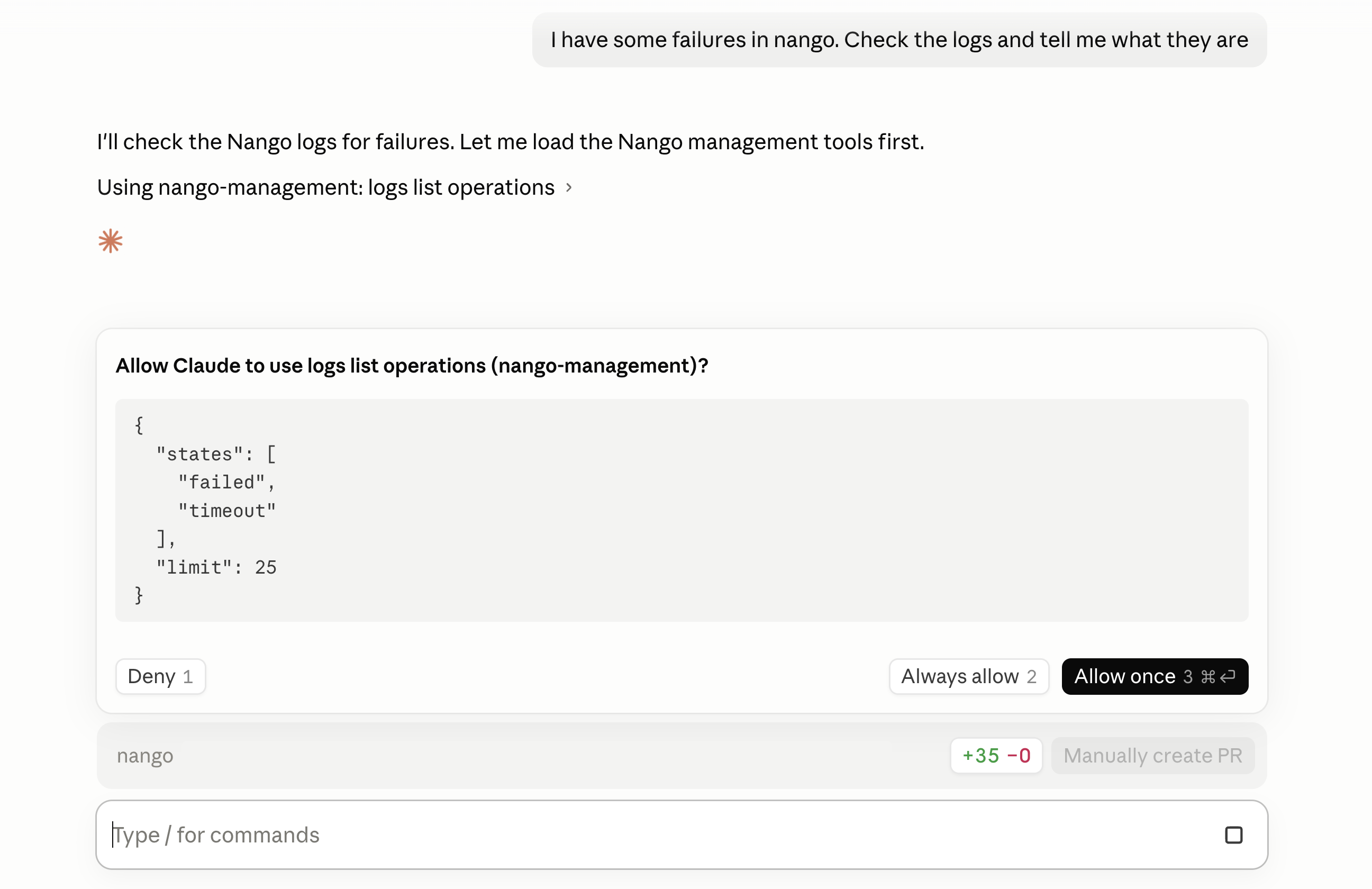 Claude Code querying Tenklo logs through the Management MCP server